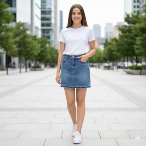 Free People Women's Denim‎ Mini Skirt Distressed Frayed Hem Blue - Size 6